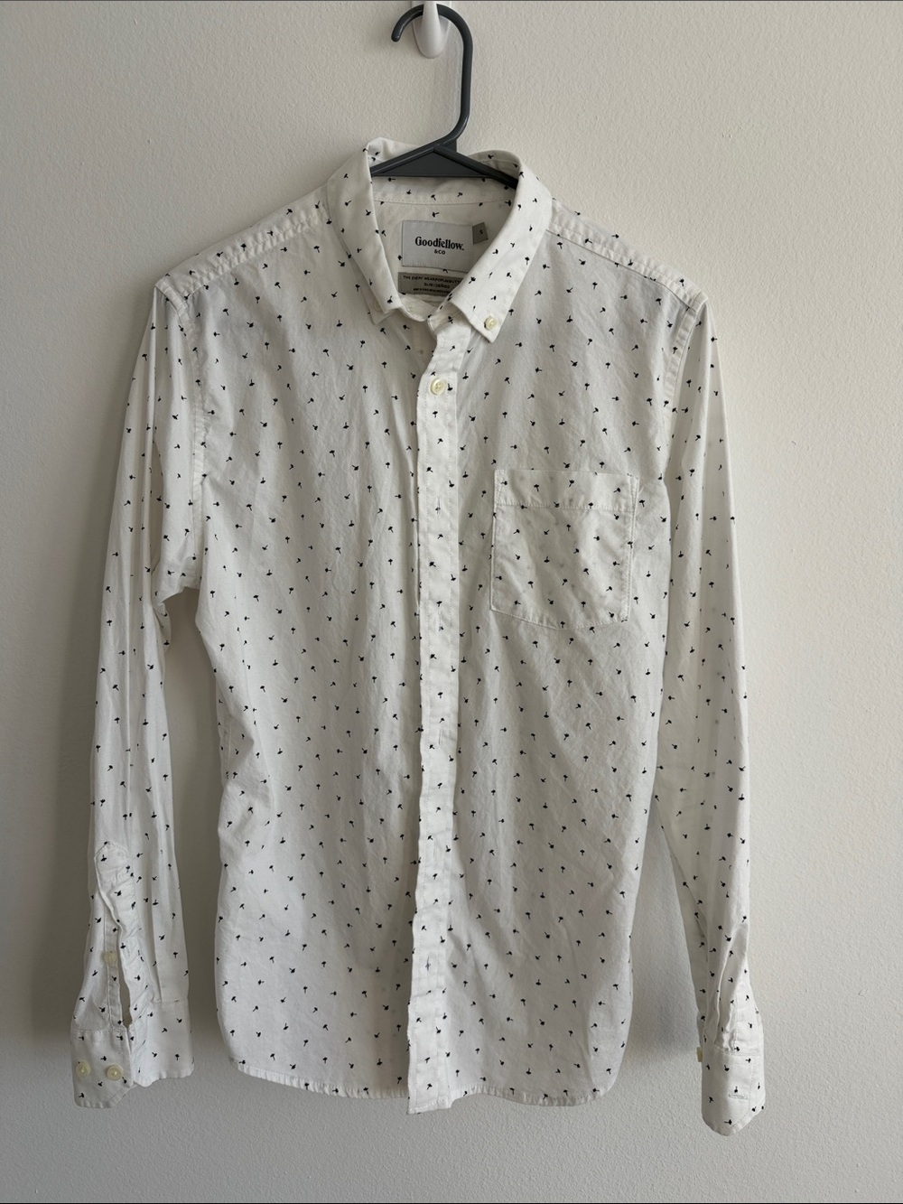 Goodfellow & Co White Button-Up Shirt with Black Micro Print
